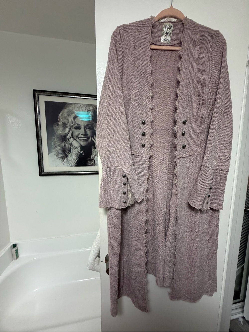 Dollywood Dolly Parton Lavender Purple Long Open-Front Knit Cardigan Sweater